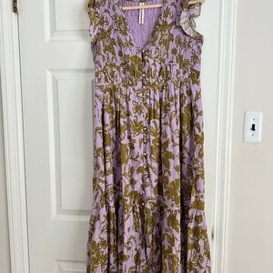 Anthropologie Peregrine Purple and Brown Floral Midi Dress